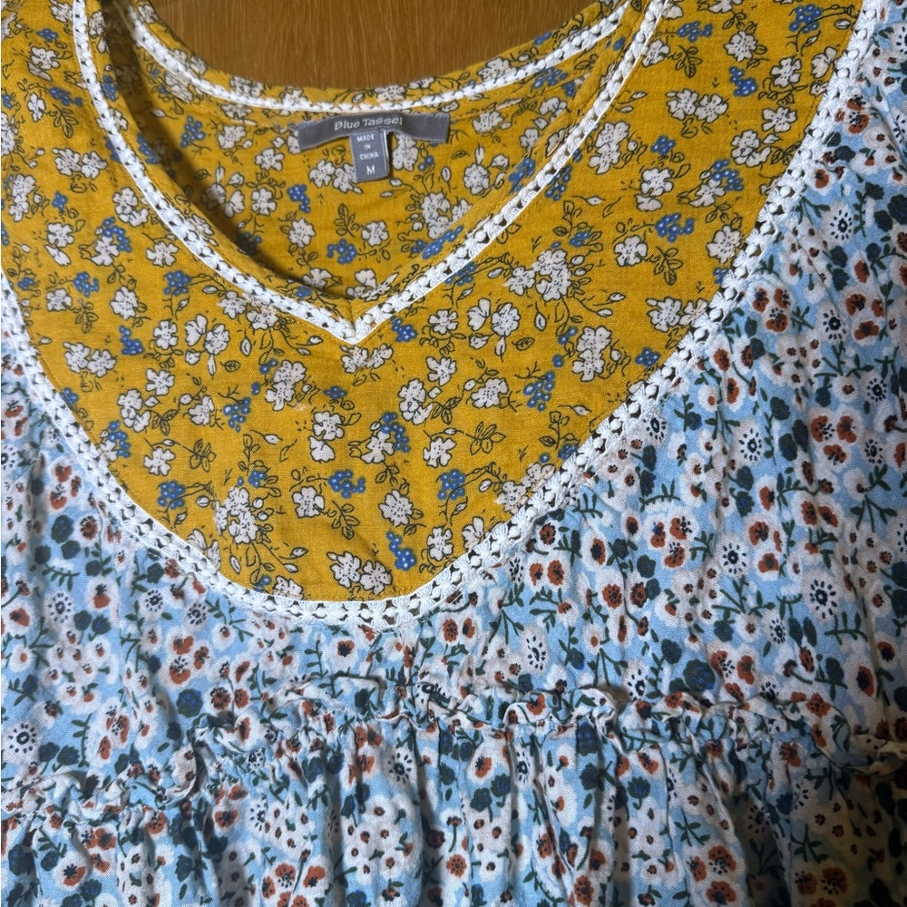 Blue Puff Sleeve Smocked Top - Picture 3 of 5